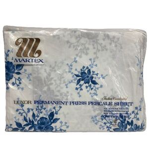 Martex Blue White Floral Twin Fitted‎ Sheet Only Percale USA Westpoint Pepperell